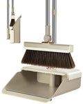 INDCAN Broom and Dustpan Set for Home, 52 Inch Long Handle Upright Broom, Rotatable Broom Head with Magnetic Mount & Self-Cleaning Teeth Comb, Indoor Floor Sweeping Set (Santra Pro) - Sandstone Beige