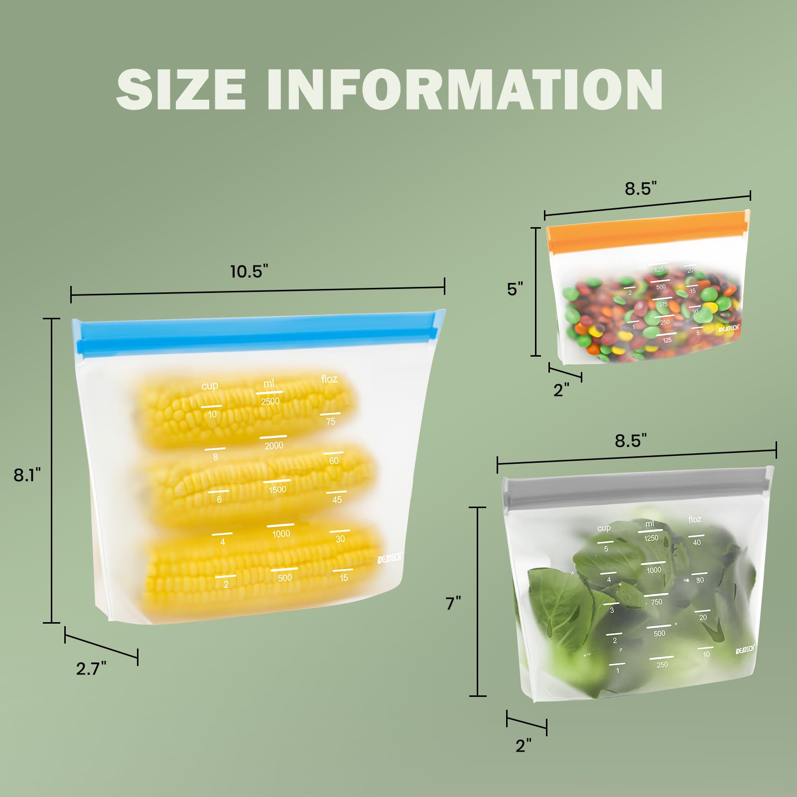 Dishwasher Safe Reusable Storage Bags Stand Up - BPA Free PEVA Reusable Sandwich Bags - Leakproof Gallon Freezer Bags, Silicone Food Storage Bags (18 Pack- 6Gallon + 6Sandwich + 6Snack)