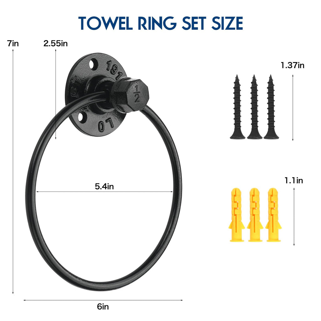 Industrial Towel Ring Rustic Pipe Hand Towel Holder Wall Mounted for Bathroom