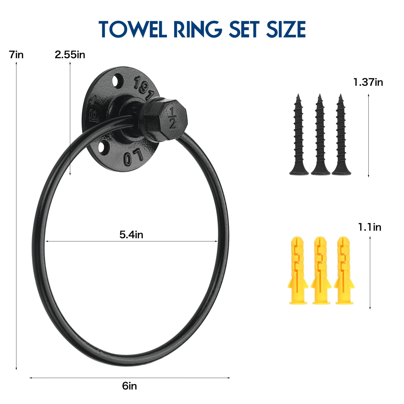 Industrial Towel Ring Rustic Pipe Hand Towel Holder Wall Mounted for Bathroom