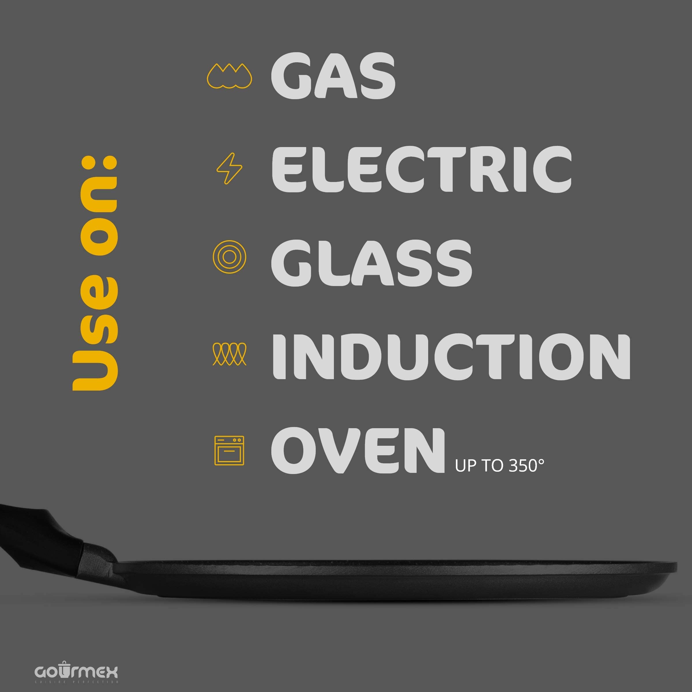 GOURMEX 26cm Induction Crepe Pan, Black, PFOA Free Nonstick Coating | Great Skillet for Omelets and Crepes | (26cm Crepe Pan)
