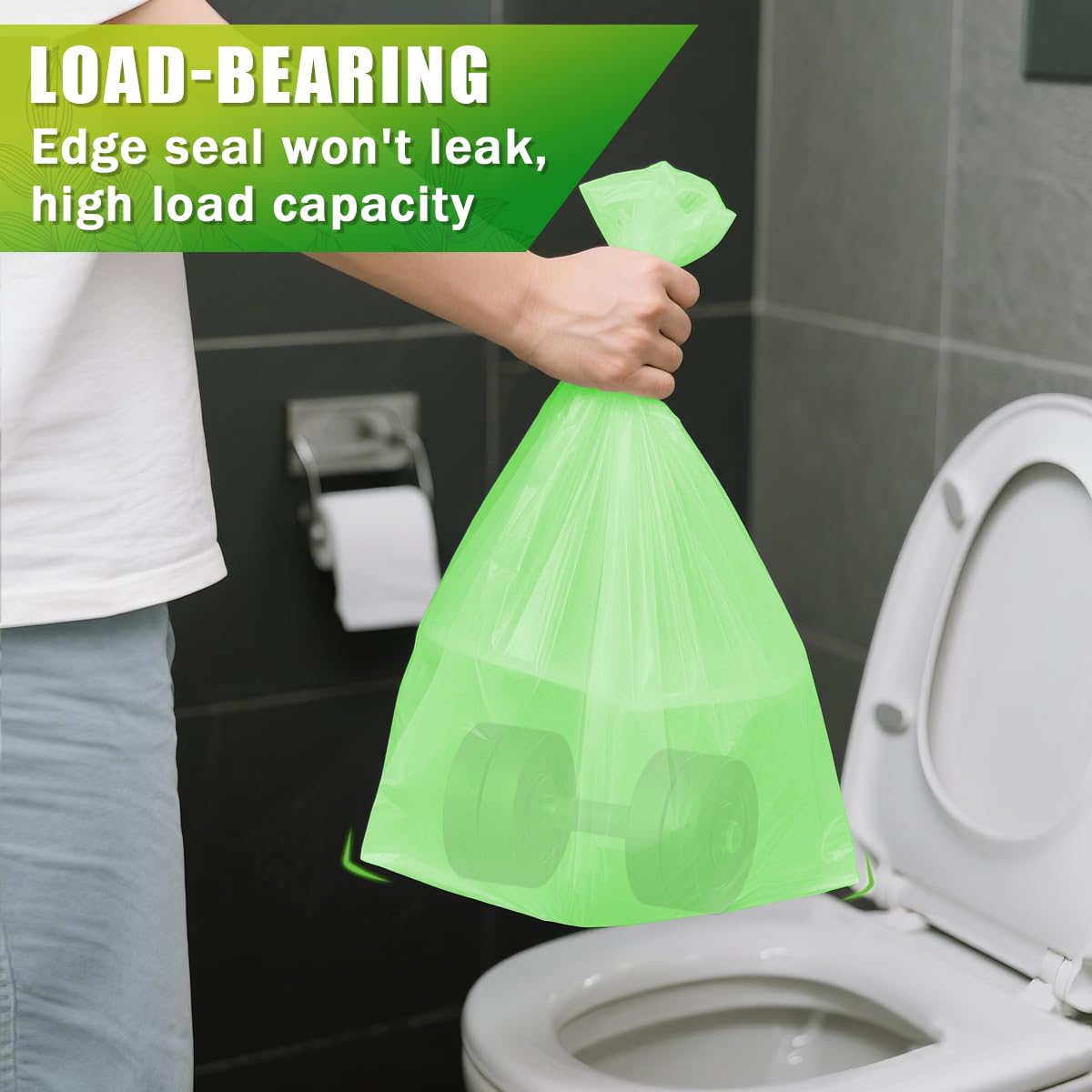 Expspru 4 Gallon Small Garbage Bags 15L Biodegradable Trash Bags - Heavy Duty Compostable Bags for Bathroom, Office, Bedroom, Kitchen, Durable & Leak-Proof, 120 Count Green