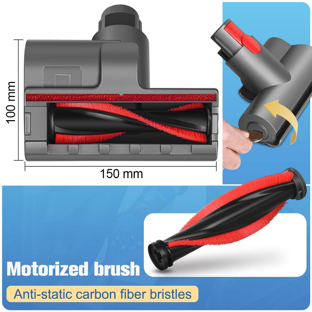 FUNTECK Mini Motorized Brush Tool Compatible with Dyson V7 V8 V10 V11 V15 Vacuum Cleaner, Ideal for Cleaning Mattresses Upholstery and Stairs