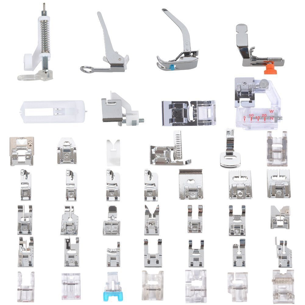BUDDE 42pcs Domestic Sewing Machine Presser Feet Set for Brother, Babylock, Singer, Janome, Elna, Toyota, New Home, Simplicity, Necchi, Kenmore, and White Low Shank Sewing Machines