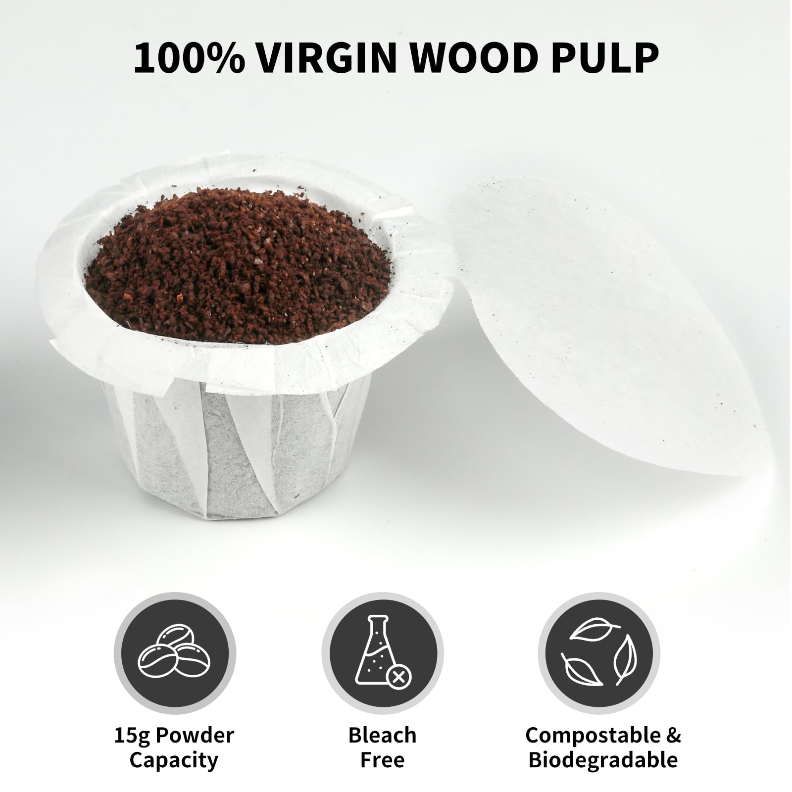 200 Count Fanativita K Cup Filters Disposable with Genius Lid Design, Fit All Reusable K Cups (White)