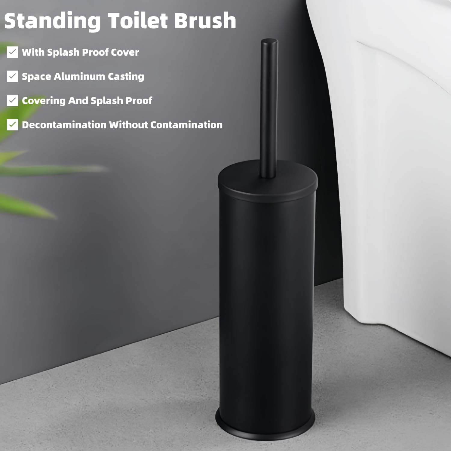 Standing Toilet Brush,Toilet Bowl Brush Holder Set,Bathroom Deep Cleaning Toilet Scrubber Rim Cleaner,304 Stainless Steel Toilet Clean Decorative Accessories for Toilet Cleaning (Matt Black) ﻿