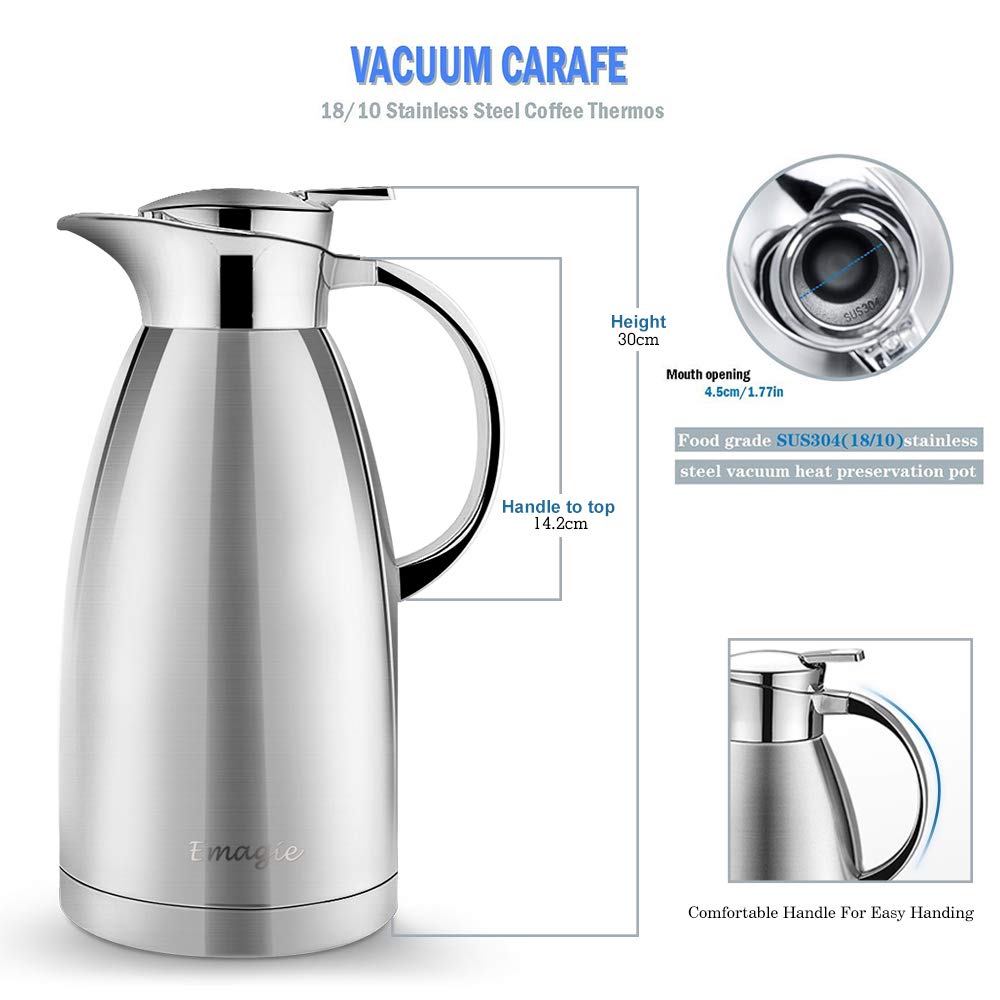 2.3L Vacuum Jug 304 Stainless Steel Double Wall Vacuum Insulated Carafe Coffee Drinks Pot Coffee Plunger-Juice/Milk/Tea Insulation Pot Water Pitcher