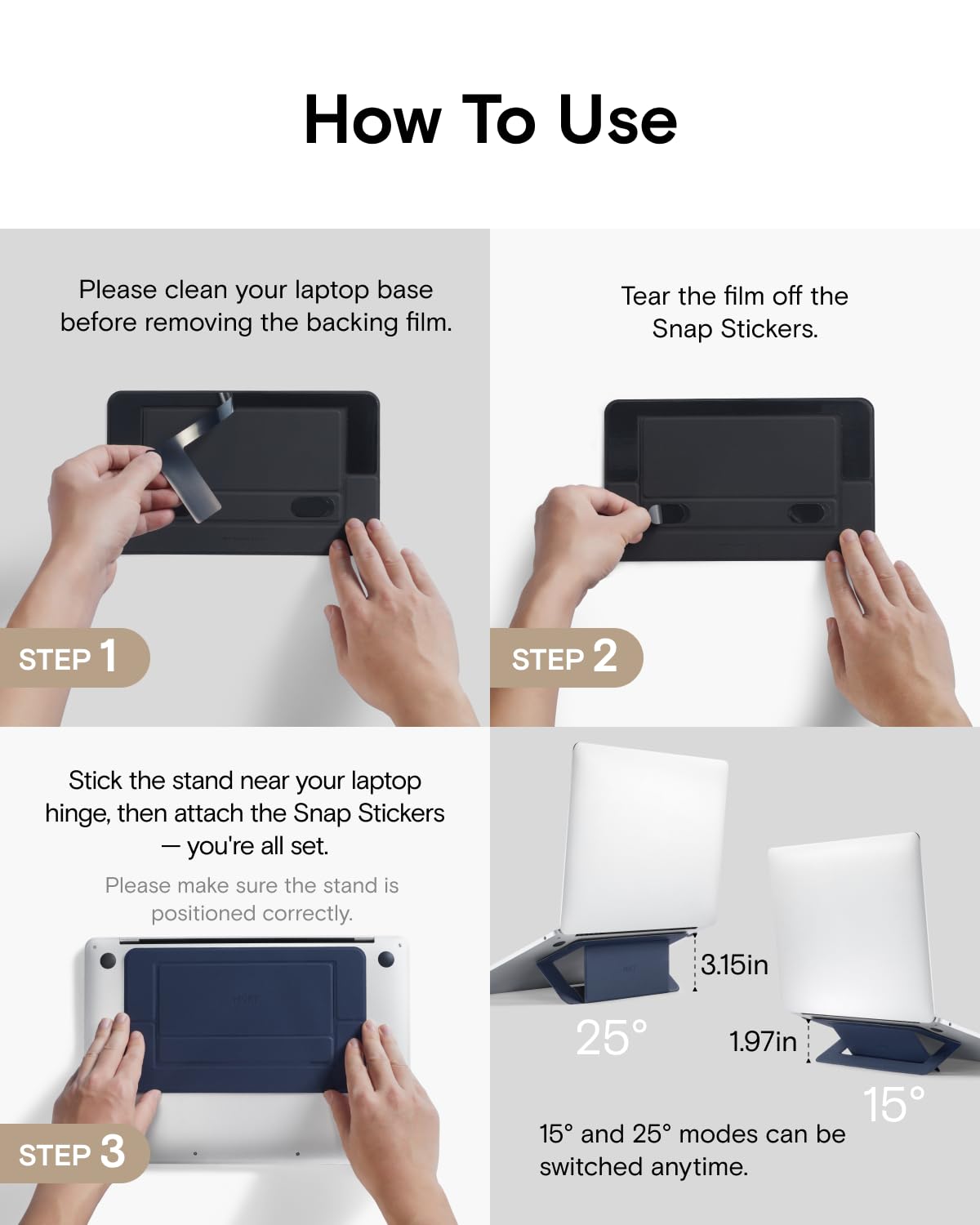 MOFT Laptop Stand for Desk, Adhesive Airflow Laptop Cooling Stand for Heat Dissipation with 2 Adjustable Viewing Angles, Foldable&Portable Computer Stand Compatible with Laptops 11.6"-16", Cool Gray