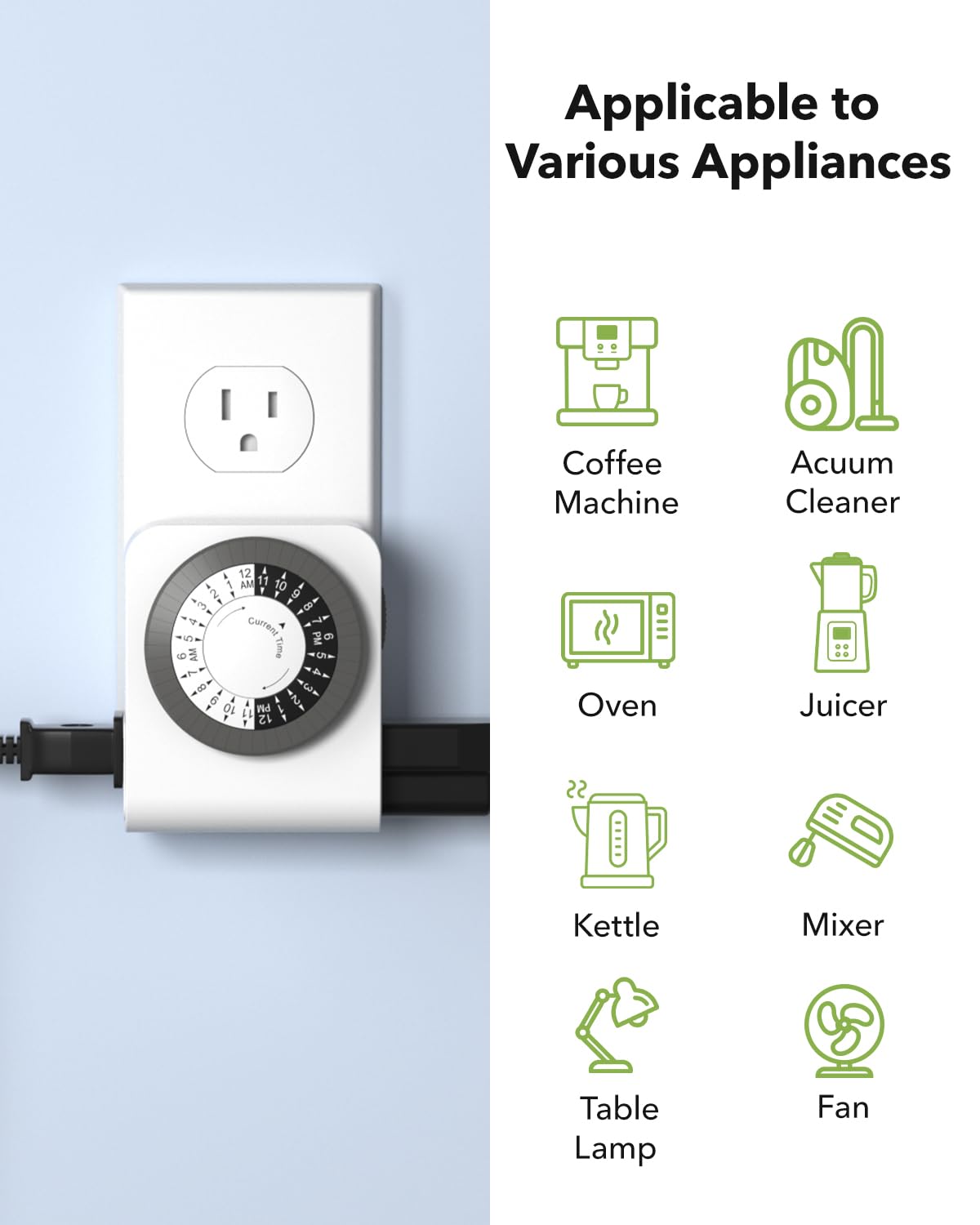 BN-LINK Indoor Dual Outlet Timers, Heavy-Duty Mechanical, 24-Hour, 3-Prong Design with 30-Minute Intervals for Lamps, Indoor Lighting, and Christmas Lights, White, 15A, 1875W, 2 Pack