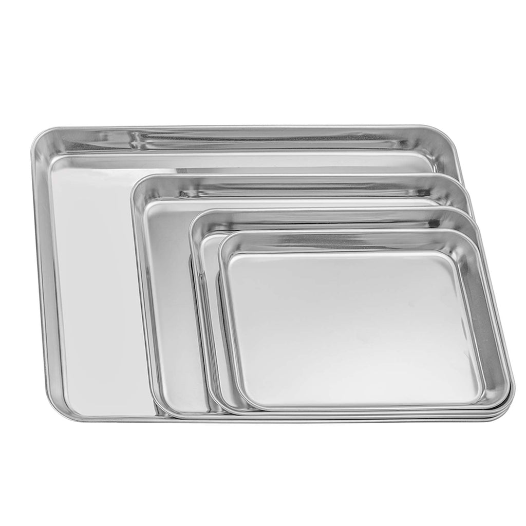 Suwimut Baking Sheet Set of 4, Heavy Duty Stainless Steel Baking Pans Tray Cookie Sheet, Toaster Oven Tray Pans Half Sheet Pan for Baking, Non Toxic, Easy Clean and Dishwasher Safe