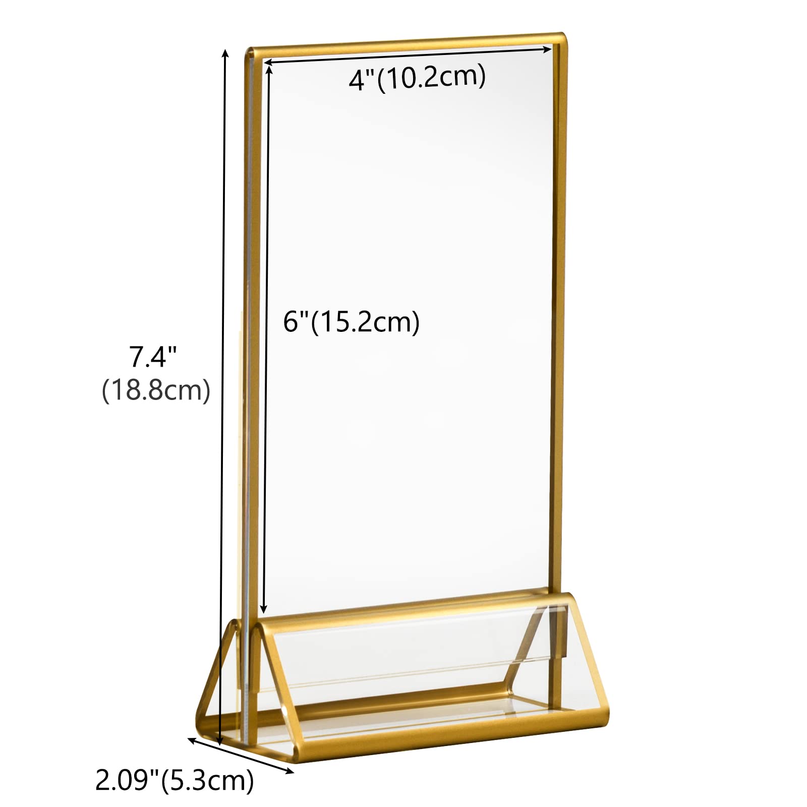Boxalls Acrylic Sign Holders 4x6 in / 10 x 15 cm Gold 6 Pack, Picture Frame Table Number Wedding Holder, Vertical Photo Stand Double Sided, Menu Recipe Restaurant Reserved Display Centerpieces Bulk Frames