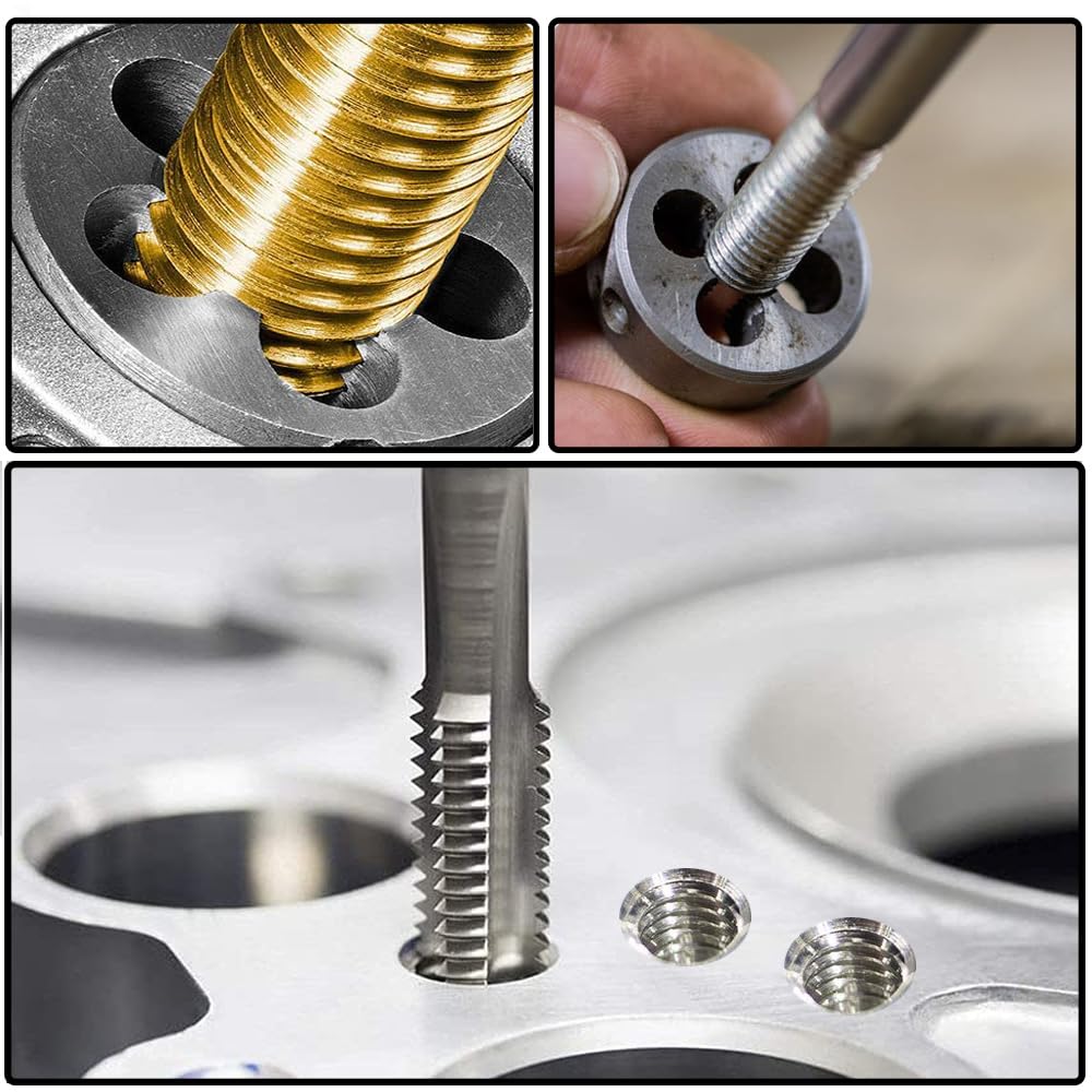Saipor M14 X 1.5 Metric Tap and Die Set M14 X 1.5mm HSS Straight Fluted Machine Thread Right Hand Screw Tap and Round Threading Die