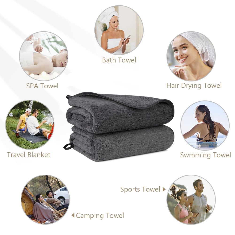 ORIGHTY Bath Towels Set Pack of 2(27’’ x 54’’) - Soft Feel Microfiber Bath Towels for Bathroom, Highly Absorbent Bath Sheet, Quick Drying Shower Towels, Fluffy Towel for Gym, Beach, SPA - Gery