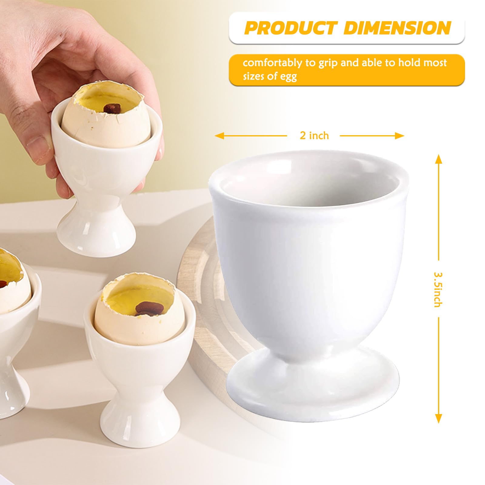 RHAFAYRE Egg Holder for Boiled Eggs, 4 Pack Porcelain Egg Cups for Soft Hard Boiled Eggs Breakfast Dinner, 5 cm x 9 cm, White