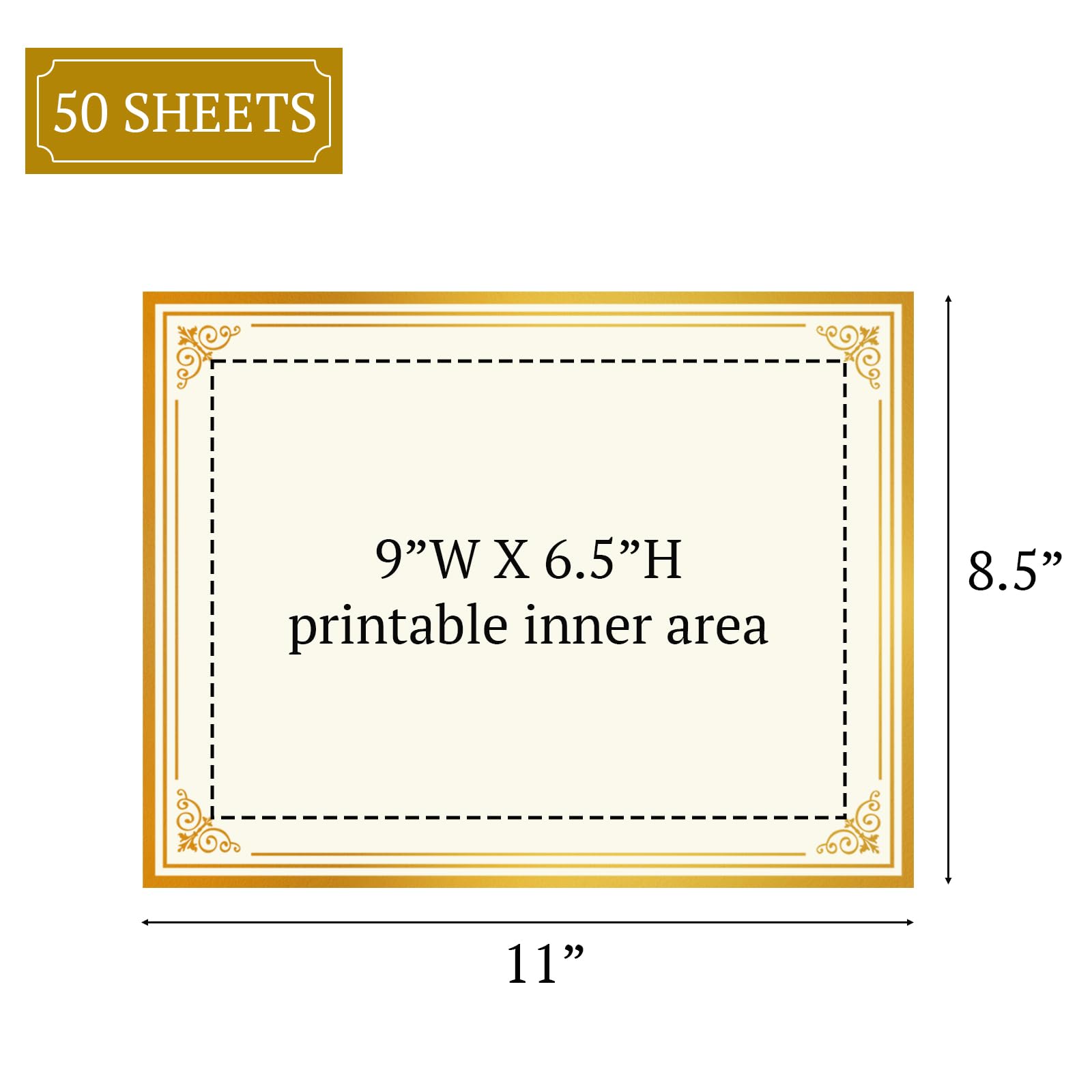 suituts 50 Sheets Certificate Paper Gold Foil Award Paper, 8.5X11 Inch Certificate Printer Paper, 180 GSM Blank Diploma Paper for Graduation, Achievement Awards (Ivory)