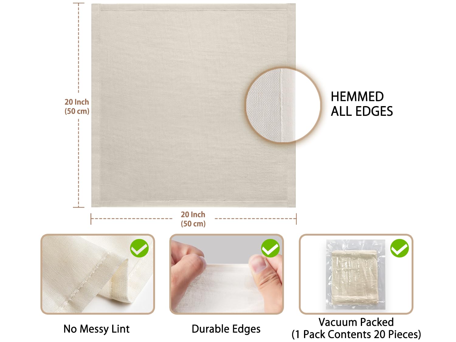 Olicity Cheese Cloth Roll, 20Pack, Grade 100, 20x20Inch Reusable Hemmed Precut Bulk Cheesecloth Roll for Straining, Unbleached Fine Mesh Cotton Filter Cheese Cloths Muslin Cloth for Cooking, Oat Milk