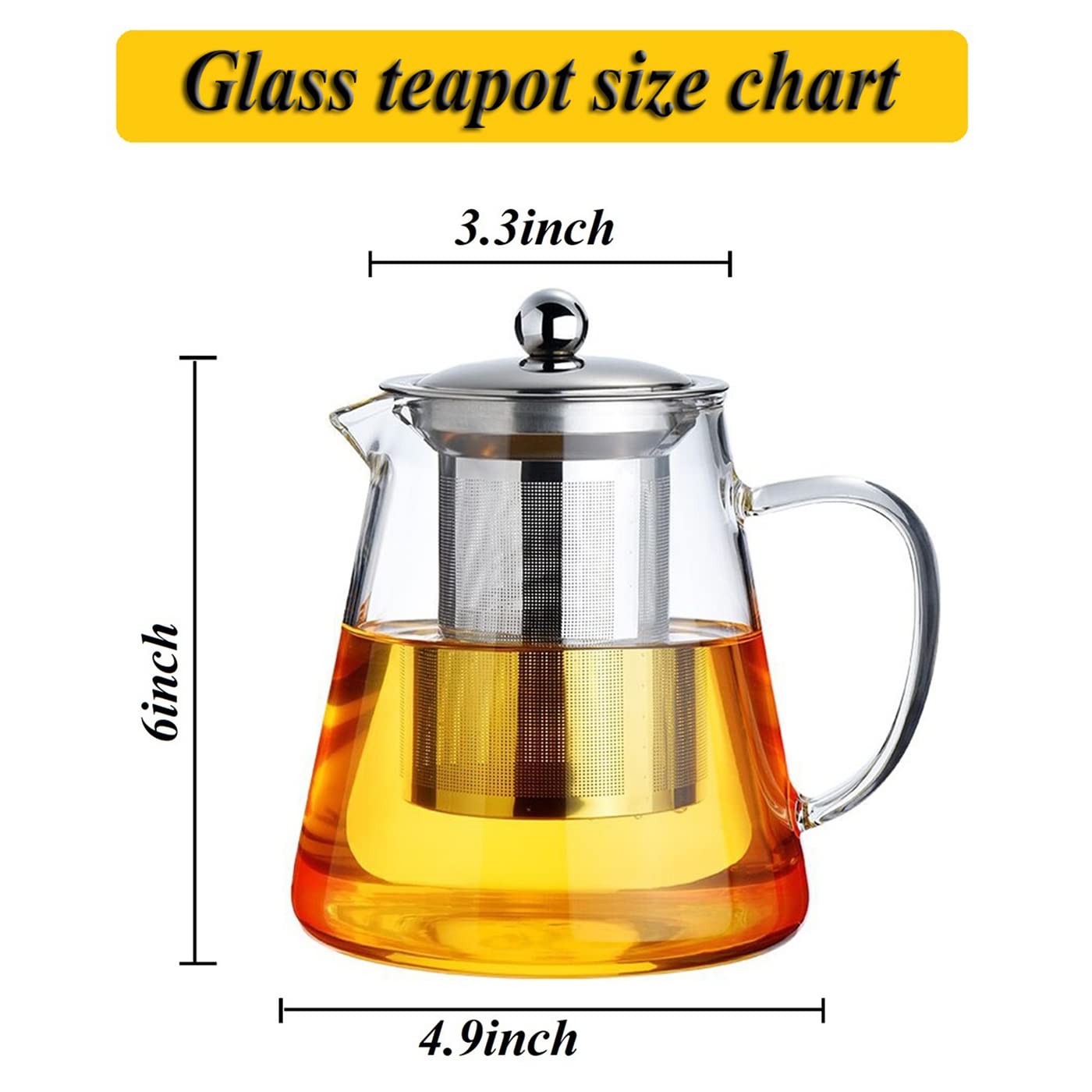 Glass Teapot with Removable Stainless Steel Infuser, Borosilicate Glass Tea Pot with Strainer,for Blooming Tea & Loose Leaf Tea, Microwave & Stovetop Safe (950ML/32oz)