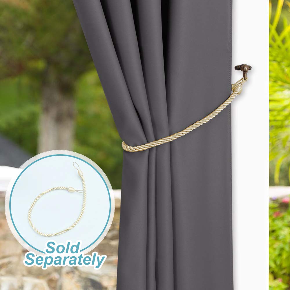 NICETOWN Waterproof Outdoor Curtain Panel - Thermal Insulated Weighted Blackout Drape for Pergola/Gazebo/Patio (52 x 96 Inch, Grey, 1 Panel)