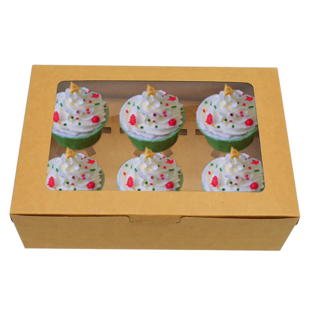 20pcs bulk cupcake boxes with transparent display window, clear Windows and inserts, portable baking containers,suitable for cupcakes, muffins, birthdays, weddings, bakery packaging (6 capsules)