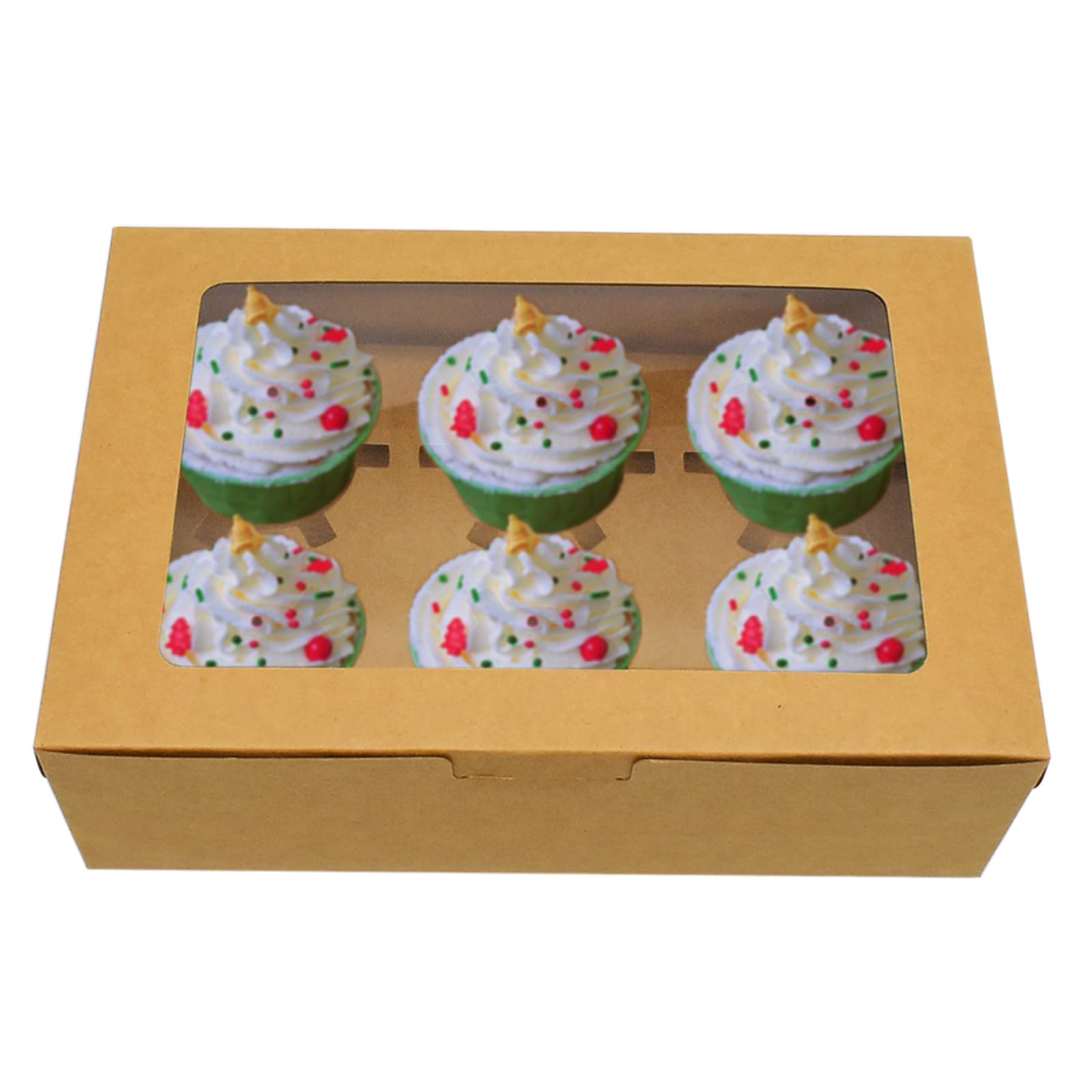 20pcs bulk cupcake boxes with transparent display window, clear Windows and inserts, portable baking containers,suitable for cupcakes, muffins, birthdays, weddings, bakery packaging (6 capsules)