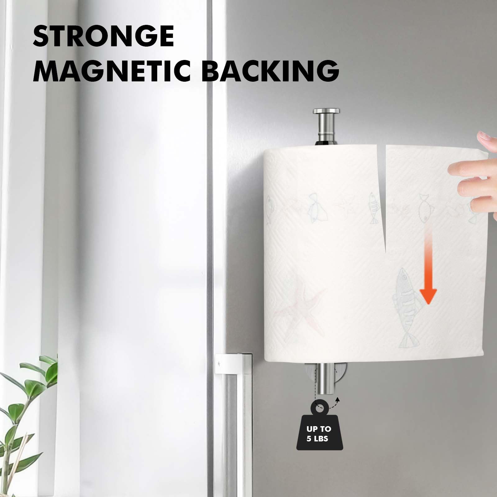 KIHOGEM Magnetic Paper Towel Holder, One Hand Operable Paper Towel Holder Wall Mount with Strong Magnetic Backing and Self-Adhesive for Kitchen Refrigerator RVs Grill Garage（Silver）