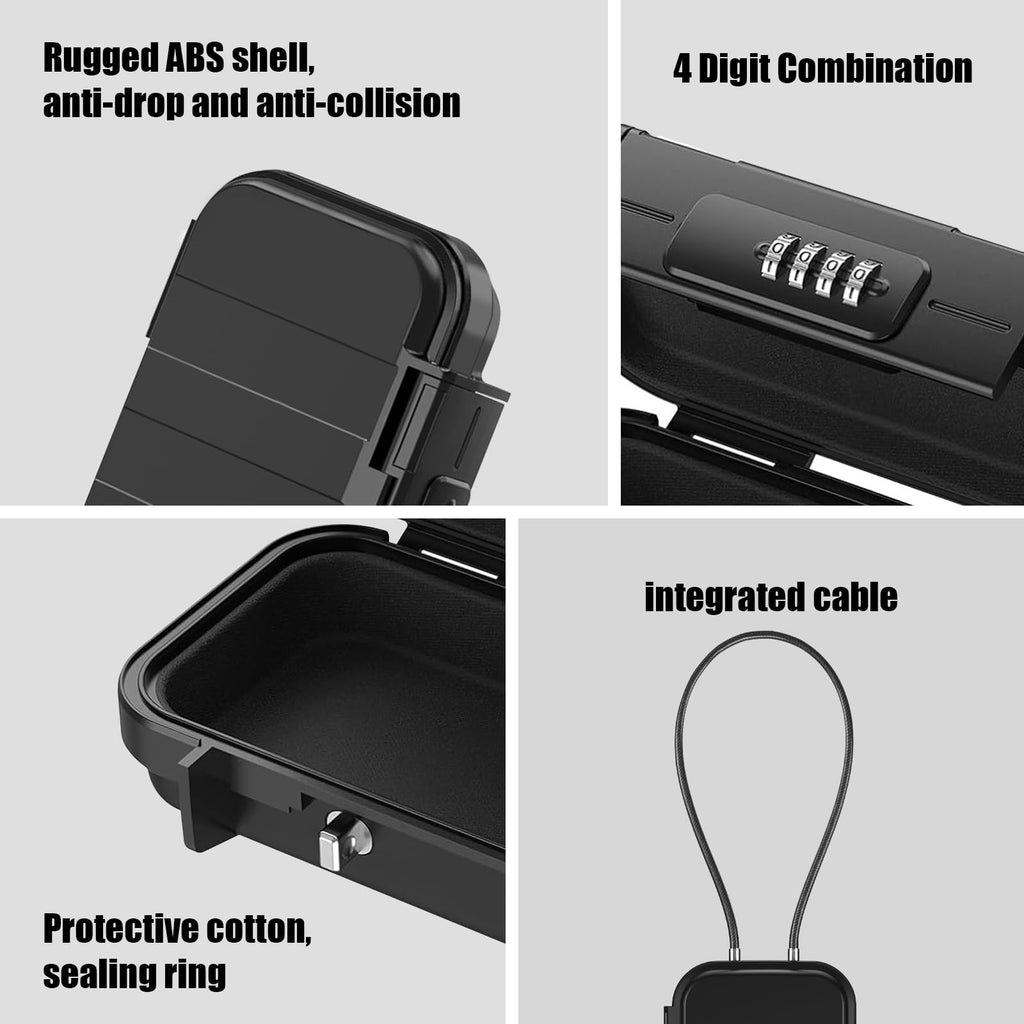 Diyife Travel Safe, [Waterproof] Portable Mini Beach Safe Heavy Duty 4-Digit Combination Lock Box, Anti-Theft Security Small Safe Box with Removable Wire Rope for Home, Office, Cars, Travel, Beach
