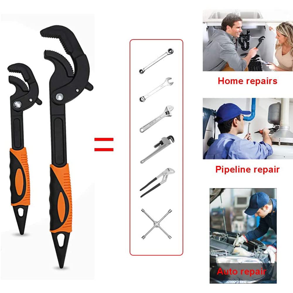 LSLANSOON 2 Pcs Multi-Function Universal Wrench Set Self Adjusting Spanner Quick Power Grip Pipe Wrench for Auto Repair and Home Maintenance