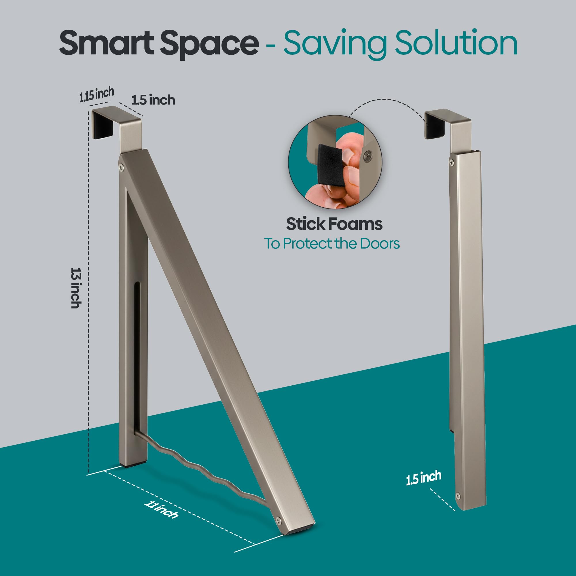 Over The Door Hanger - Closet Hanger Retractable Collapsible Folding Hanging Rack Organizer for Clothes & Towels Ideal for Bathrooms, Dorm Rooms Etc. - Satin Nickel (Includes one Hook)