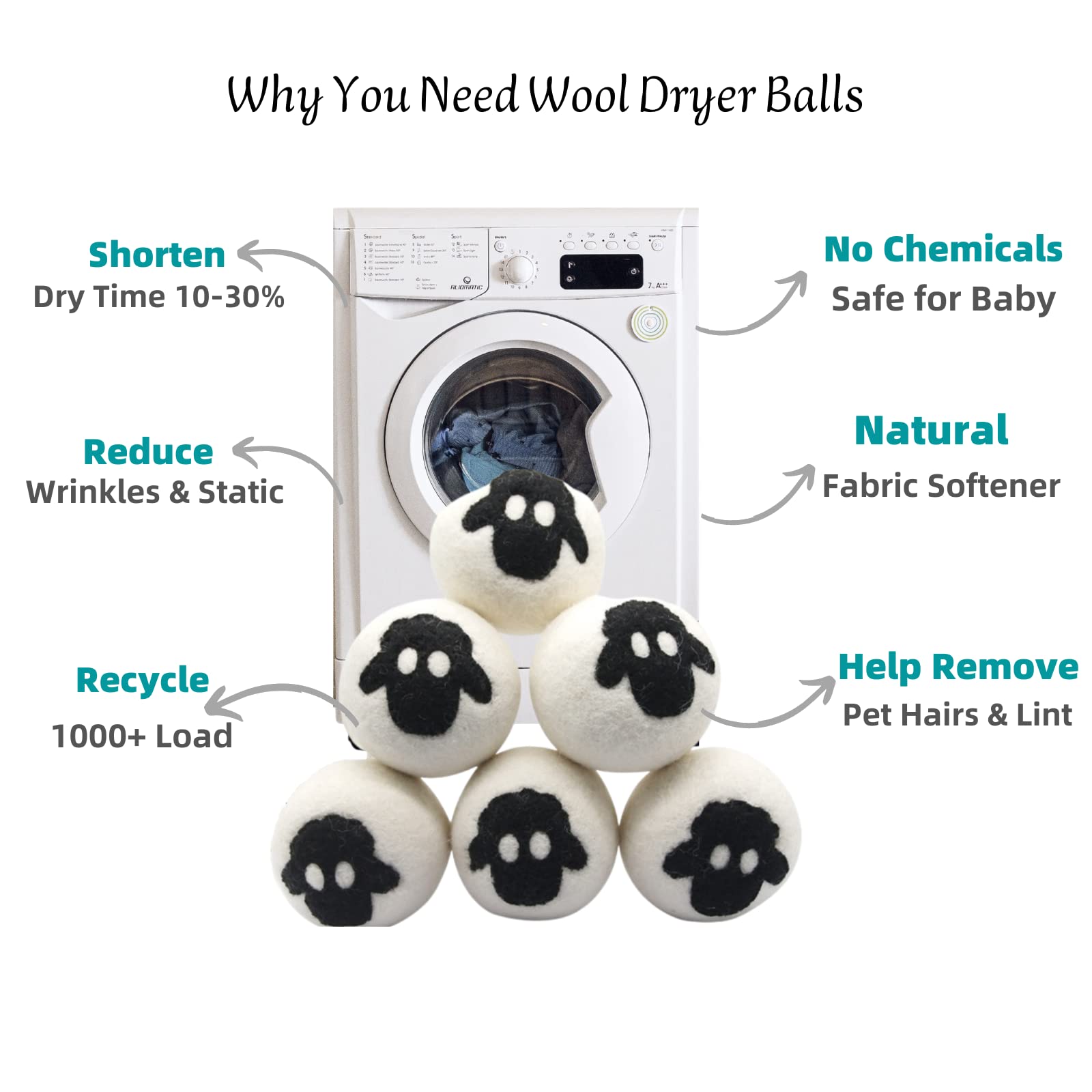 Wool Dryer Balls-6Pack XL Size- Reusable Natural Fabric Softener Dryer Balls Boules De Séchage,Felted New Zealand Wool Laundry Balls to Save 20-40% Drying Time,Reduce Wrinkles No Lint By Stwie
