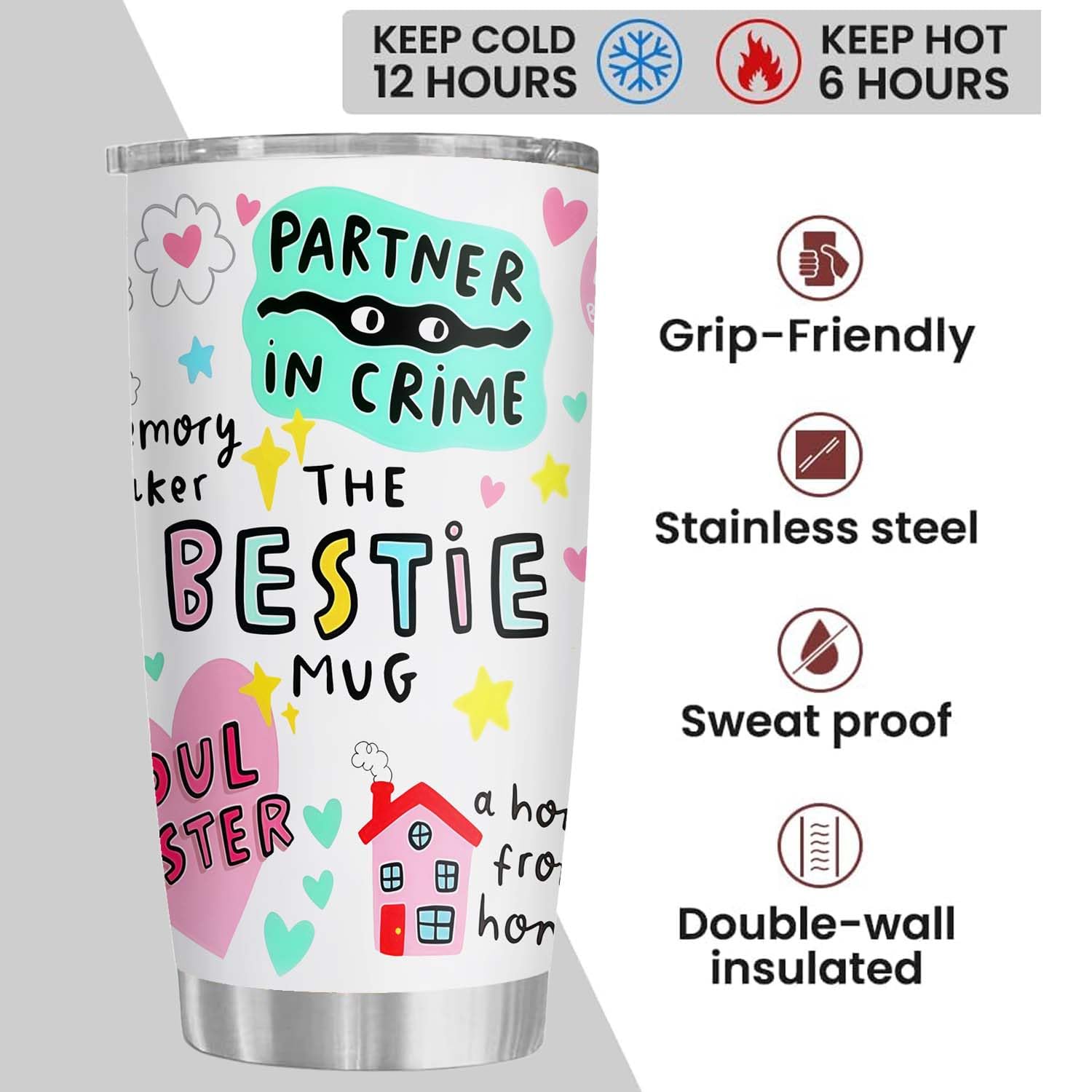 Bestie Gift for Women - 20oz The Bestie Tumbler - Friend Tumbler for Women - Christmas, Birthday, Friendship Gifts - Funny Best Friend Gift - Stainless Steel Insulated Mug