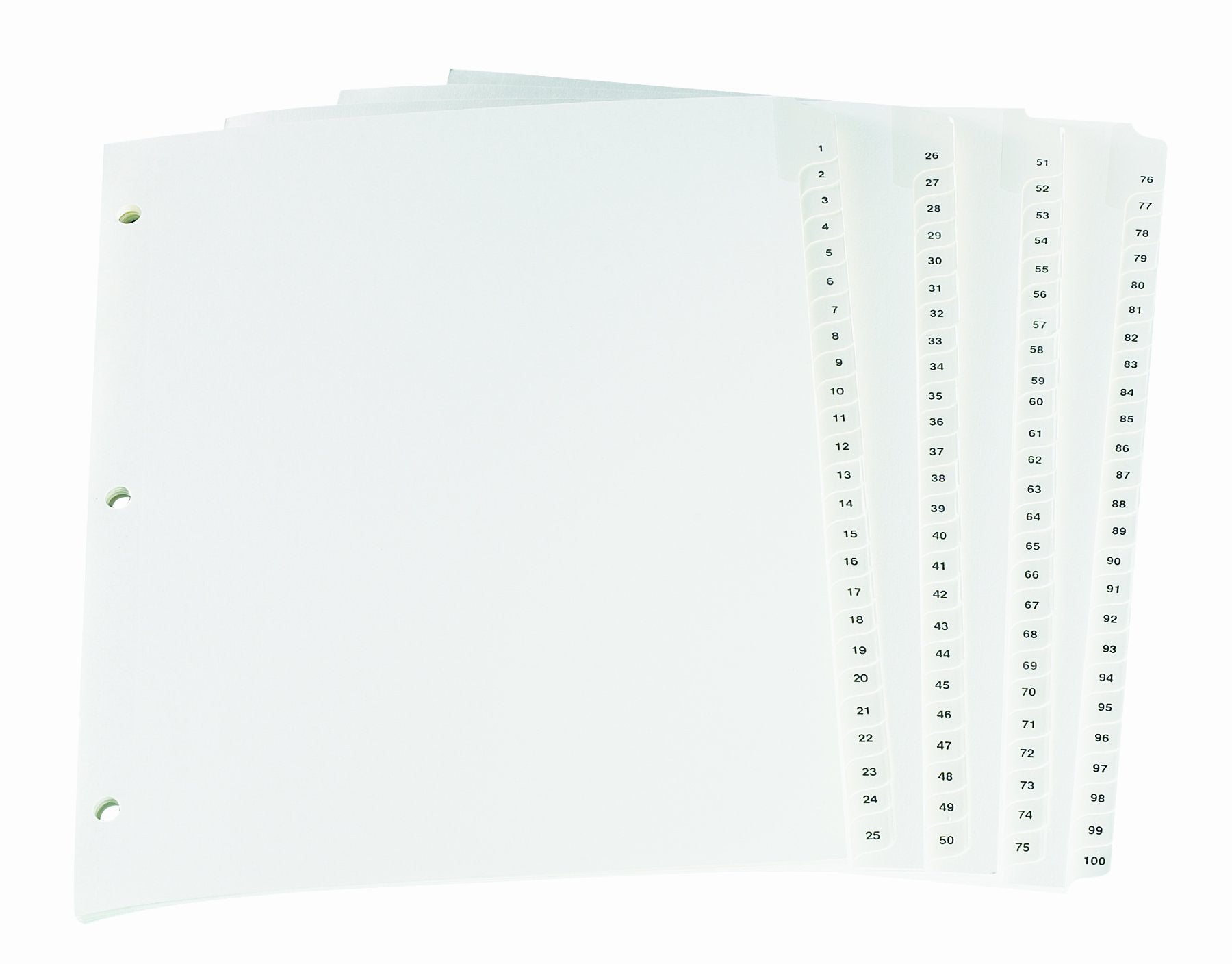 Oxford Binder Dividers, Preprinted Tabs 1-100, Letter Size, Bold Dual-Sided Numbers, 1/2" Extended Tabs, Reinforced Edges, 3-Hole Punched, White, for Manuals, Office Files, and School Binders