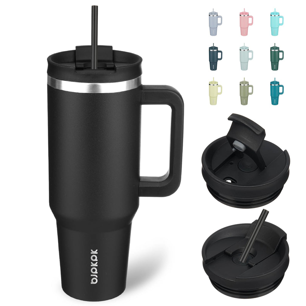 BJPKPK 40 oz Tumbler with Handle Insulated Tumblers with Lid and Straw Stainless Steel Thermal Cup,Black