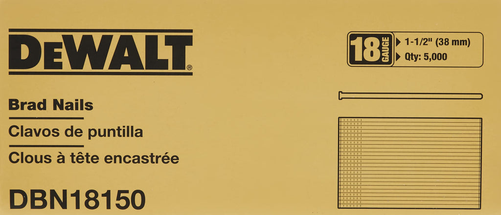 DEWALT Brad Nails, Heavy Duty, 18GA, 1-1/2-Inch, 5000-Pack (DBN18150)
