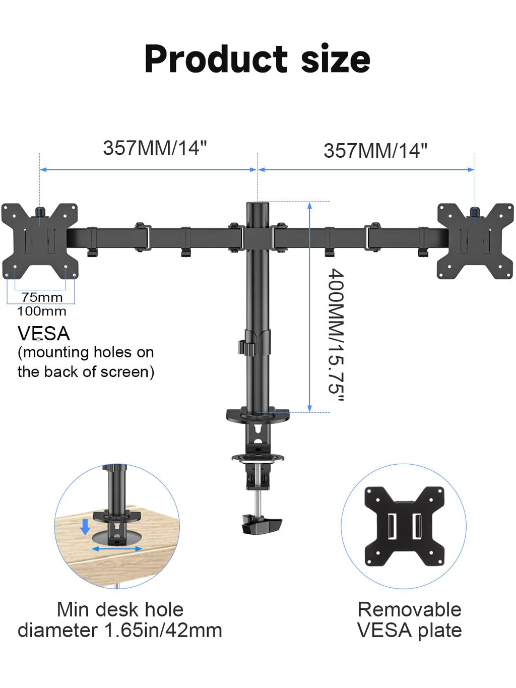 Suptek Dual LED LCD Monitor Desk Mount Heavy Duty Fully Adjustable Stand for 2 / Two Screens up to 27 inch (MD9442)