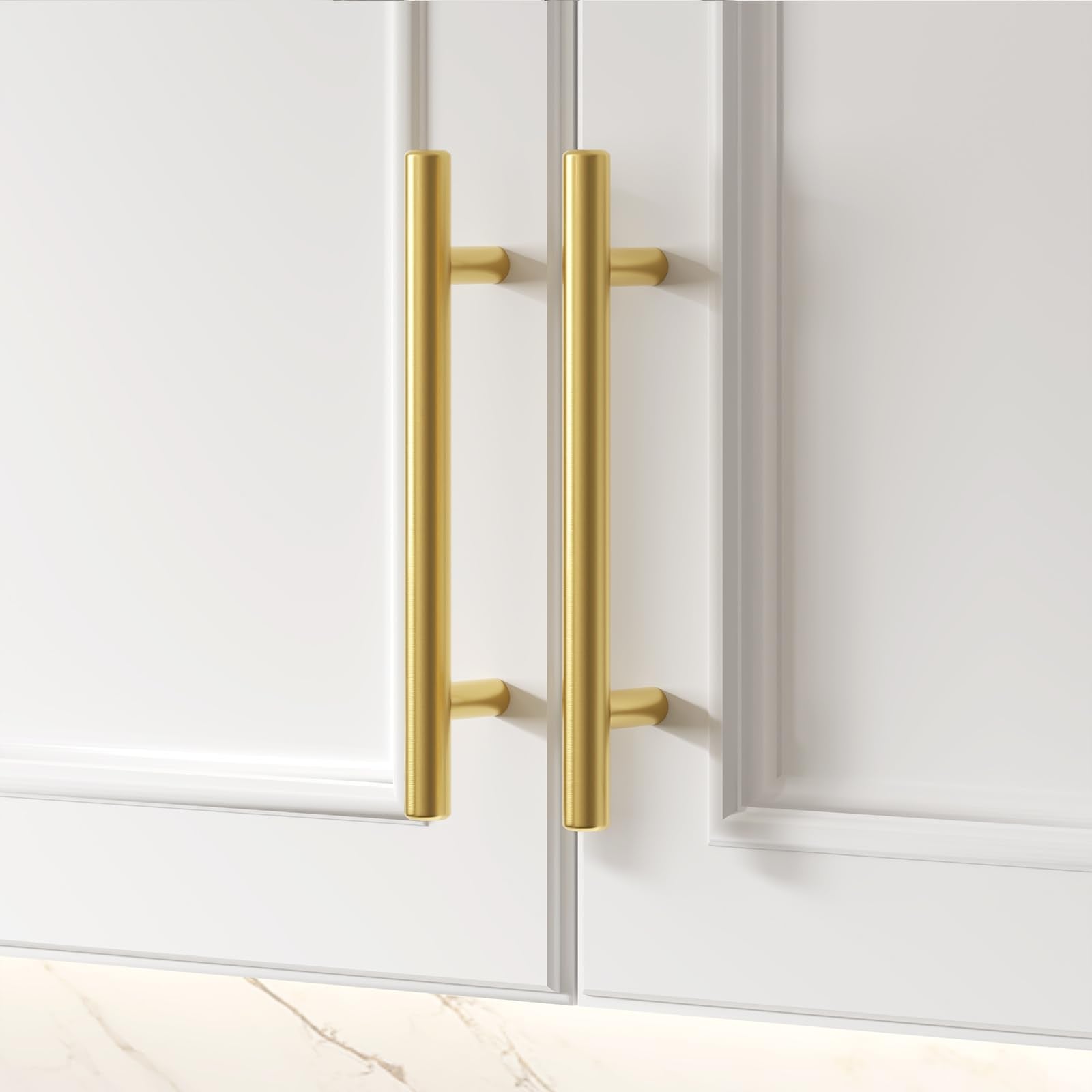 goldenwarm 5 Pack Gold Kitchen Cabinet Handles 96mm(3-3/4") Hole Center Drawer Pulls Cabinet Pulls Gold Kitchen Cupboard Handles Brushed Brass Drawer Hardware
