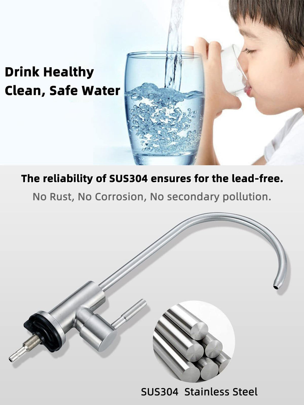 Bifordo Drinking Water Faucet,Easy to Install Sink Water Filter Faucet,Lead-Free Reverse Osmosis Faucets for Kitchen Bar Sink,Brushed Nickel RO Faucets SUS304 Stainless Steel