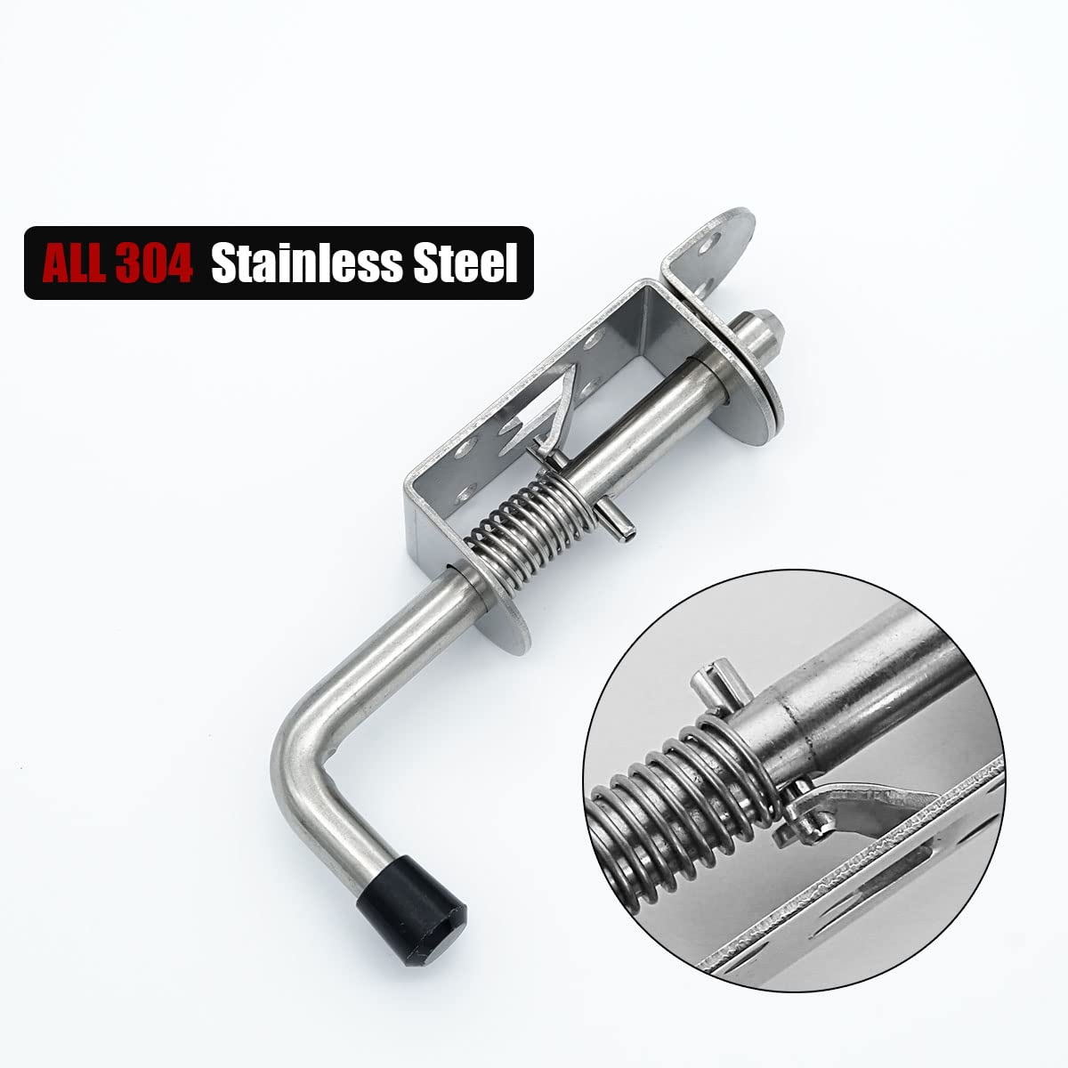 JQK Spring Loaded Latch Pin, 304 Stainless Steel Barrel Bolt Thickened 2mm Door Lock, 5 Inch Brushed Finished(2 Pack), HSB300-P2