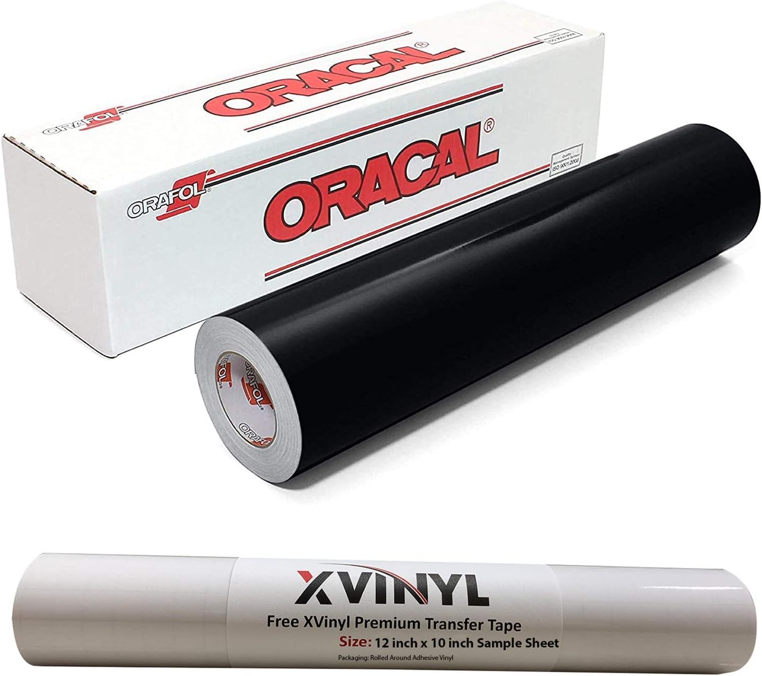 Oracal 651 Gloss Permanent Adhesive Craft Vinyl (12Inch x 10ft Wrapped Around a 1.5" Core) -Bonus MapleLeaf Decal (Gloss, Black)