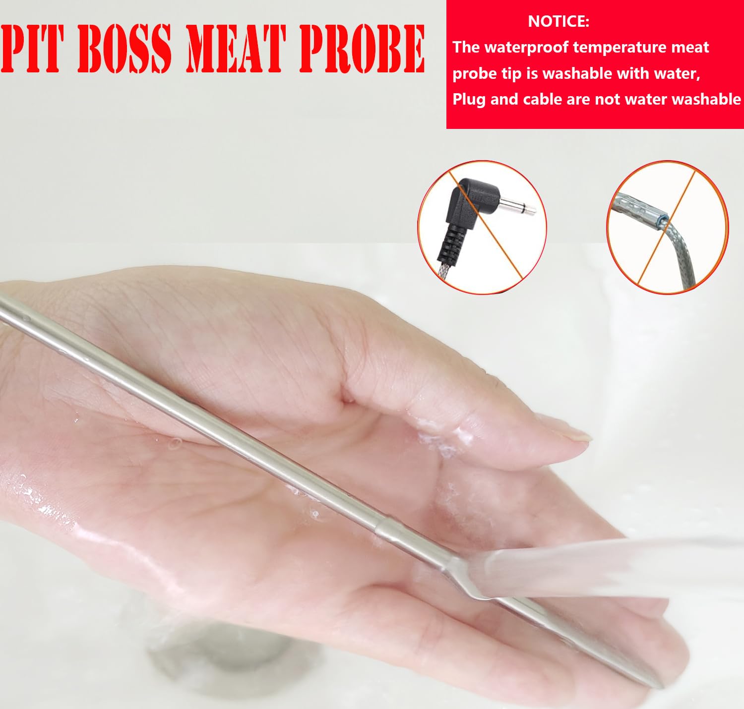 Replacement Meat Probe for Pit Boss Pellet Grill, Compatible with Pit Boss Series Pellet Grill and Smoker, 3.5 mm Plug, 2 Waterproof Temperature Probes(Heruisi)