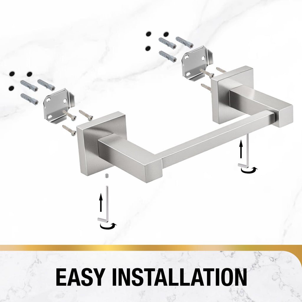 HITSLAM Brushed Nickel Toilet Paper Holder, SUS304 Stainless Steel Toilet Paper Roll Holder Wall Mounted, Double Post Pivoting Square Bathroom Tissue Holder Use for Washroom Kitchen