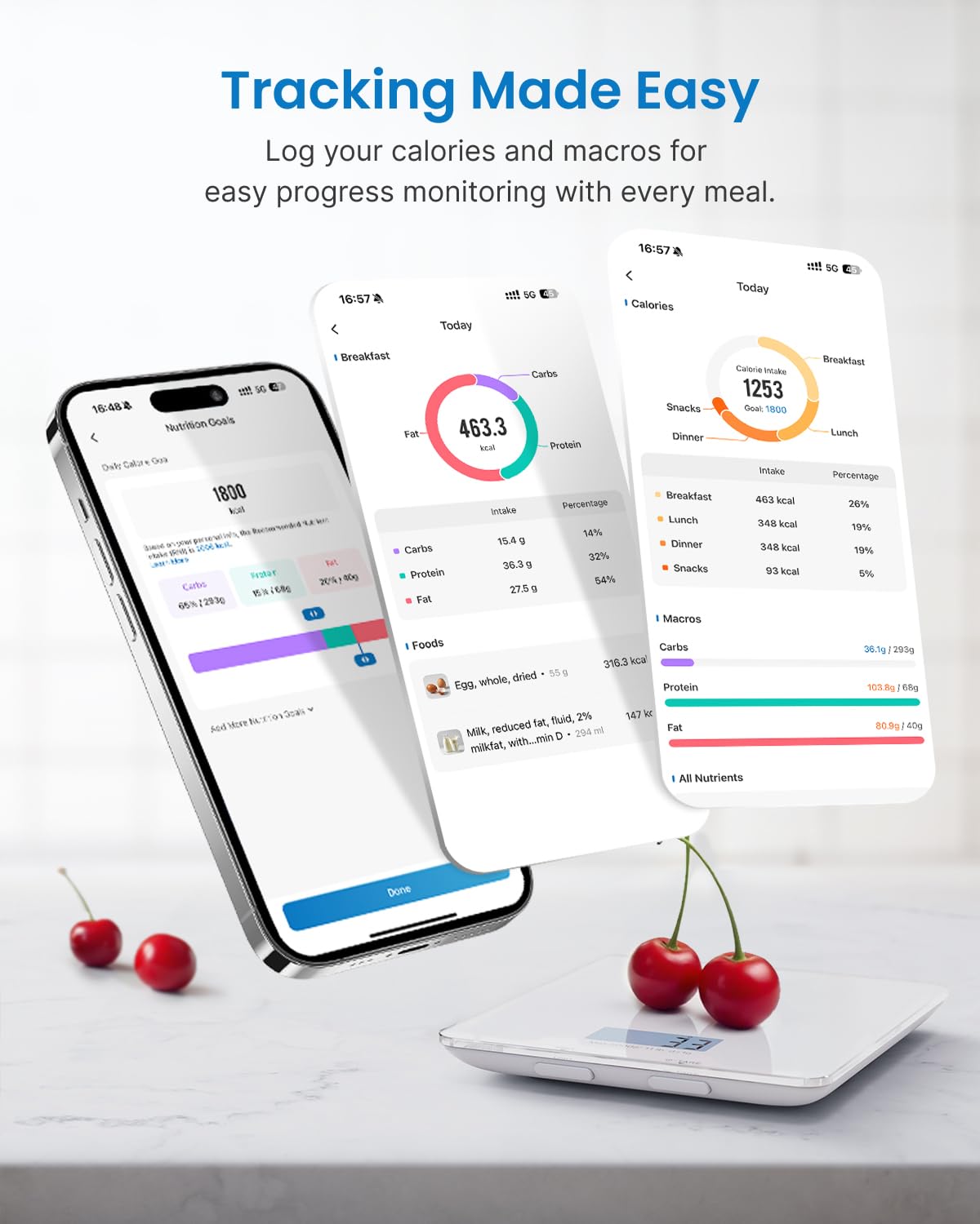 RENPHO Smart Food Nutrition Kitchen Scale, Food Scale for Food Ounces and Grams, Coffee Scale with Timer, Nutritional Calculator for Keto, Macro, and Calorie with Smartphone App, White