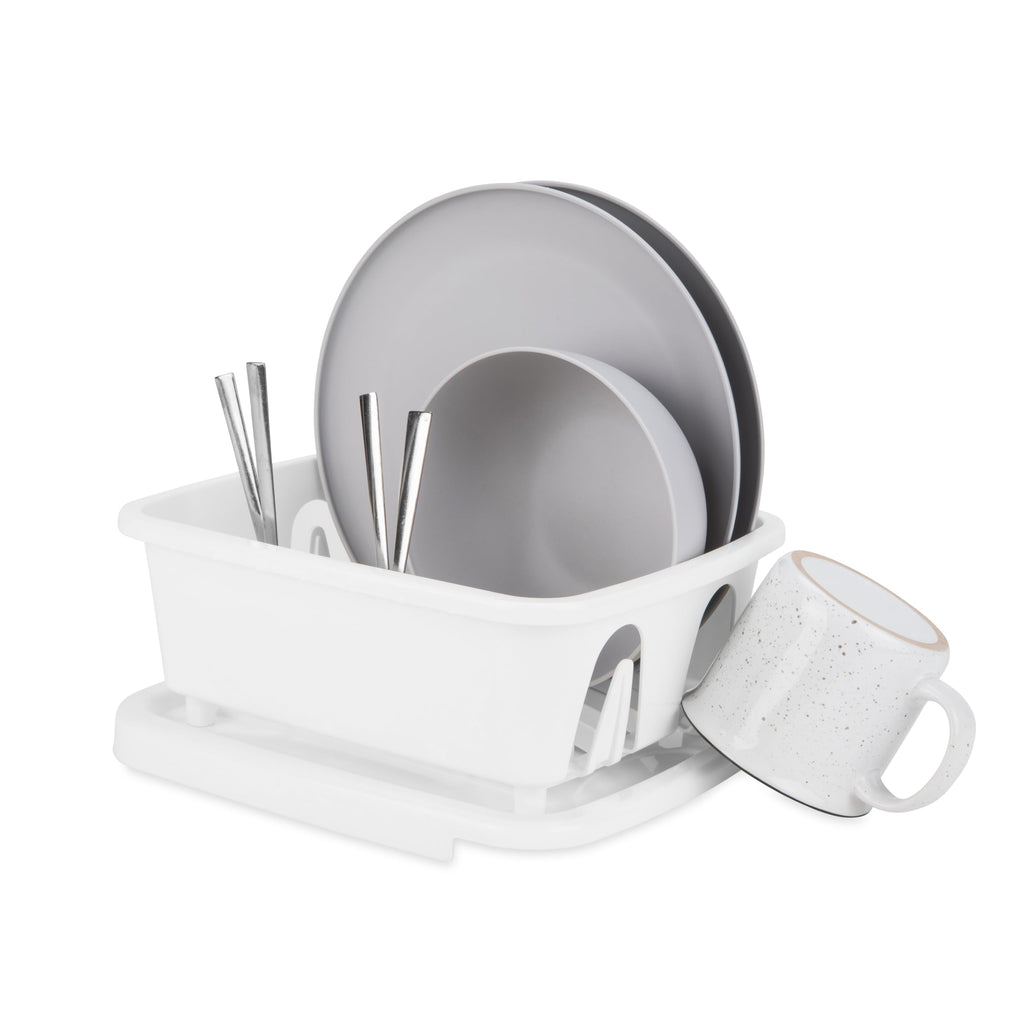 Camco RV Mini Dish Drainer & Tray - Features a Sloped Drain Tray Design, Heavy-Duty Construction, and is Ideal for Small Spaces, Apartments, Boats, and More - White (43511)
