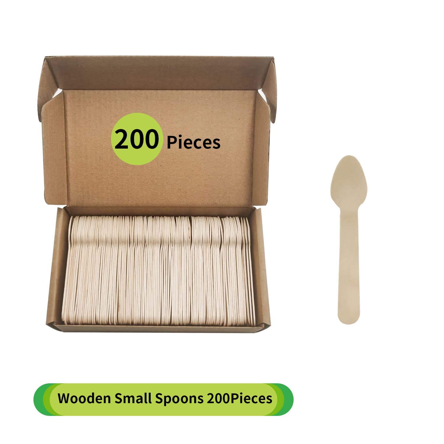 Mini Ice Cream Wooden Spoons 200 Counts, 3.8" Disposable Wooden Spoons Yogurt Dessert Tasting Sampling Spoons, Small Wooden Spoons, 100% Biodegradable, Compostable and Eco Friendly