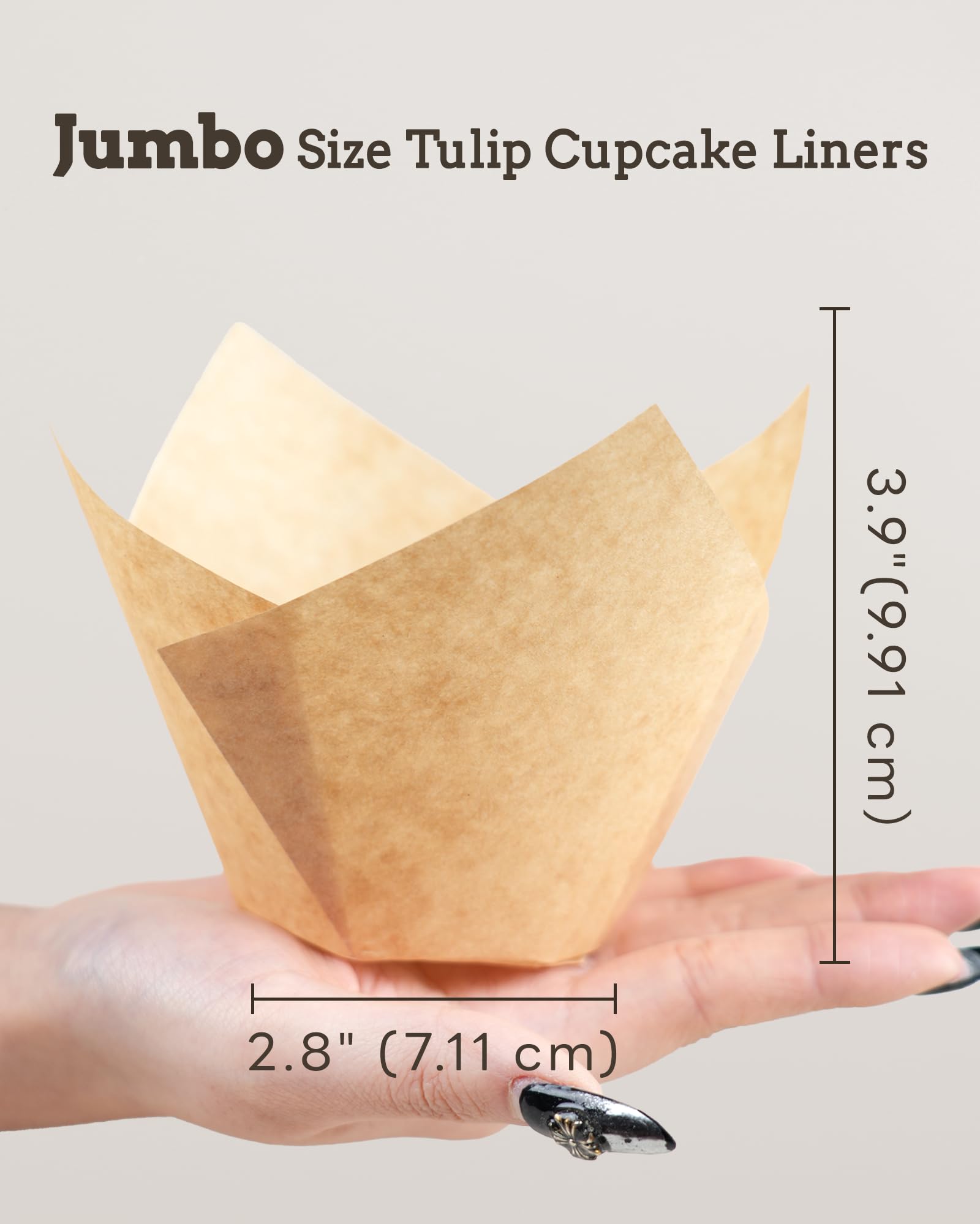 Bake Choice 100pcs Natural Jumbo Muffin Liners for Baking, Greaseproof Parchment Paper Muffin Liners, Cupcake Liner, Tulip Cupcake Liners for Party, Christmas