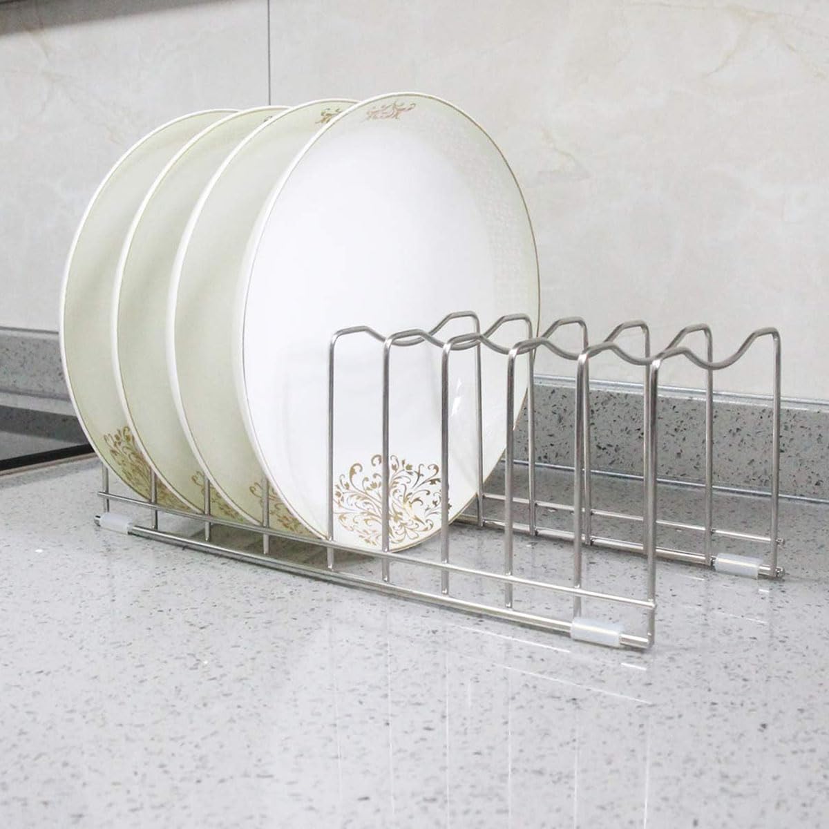 Pot Lid Organizer Pan Lid Organizer Kitchen Pot Lid Rack Suitable for Bakeware Dish Plate, Cutting Boards, Pots & Pans, Serving Trays, Reusable Holder FLSEPAMB(2 Pack+Eight Silicone Foot Covers)