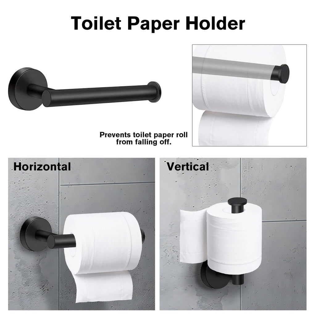 H Hawsam 8pcs Bathroom Accessories Set Black Towel Rack Bathroom Set Include 15.75'' Bathroom Towel Holder,Toilet Paper Holder,Towel Ring,Towel Hooks,SUS304 Stainless Steel Bathroom Hardware Set