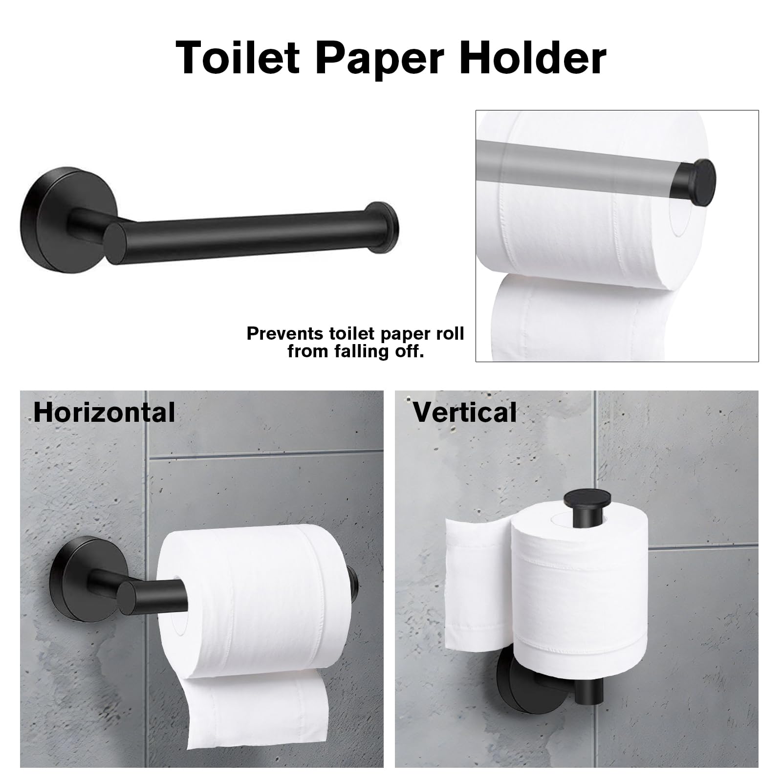 H Hawsam 8pcs Bathroom Accessories Set Black Towel Rack Bathroom Set Include 15.75'' Bathroom Towel Holder,Toilet Paper Holder,Towel Ring,Towel Hooks,SUS304 Stainless Steel Bathroom Hardware Set