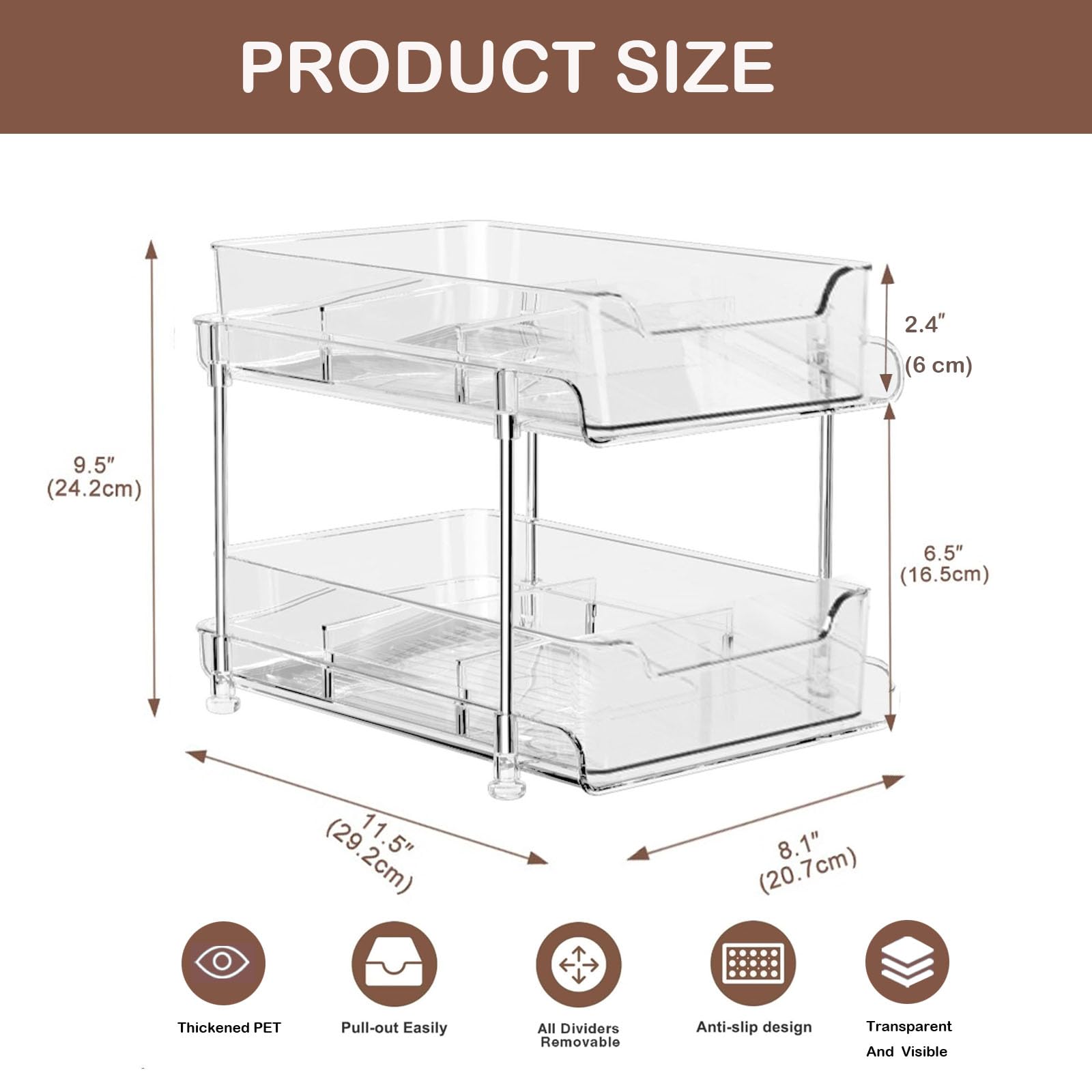 2 Tier Bathroom Storage Organizer, Medicine Cabinet Drawers Bins,Clear Under Sink Organizer Vanity Countertop Storage Pantry Organizers for beverages, medicine,Vanity Makeup, perfume, and more