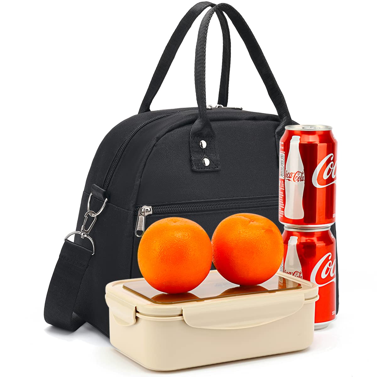 FlowFly Insulated Lunch Bag with Adjustable & Removable Shoulder Strap for Women, Men, and Kids, Large and Reusable, Handle, Work and School Travel Tote and Meal Prep Organizer,Black