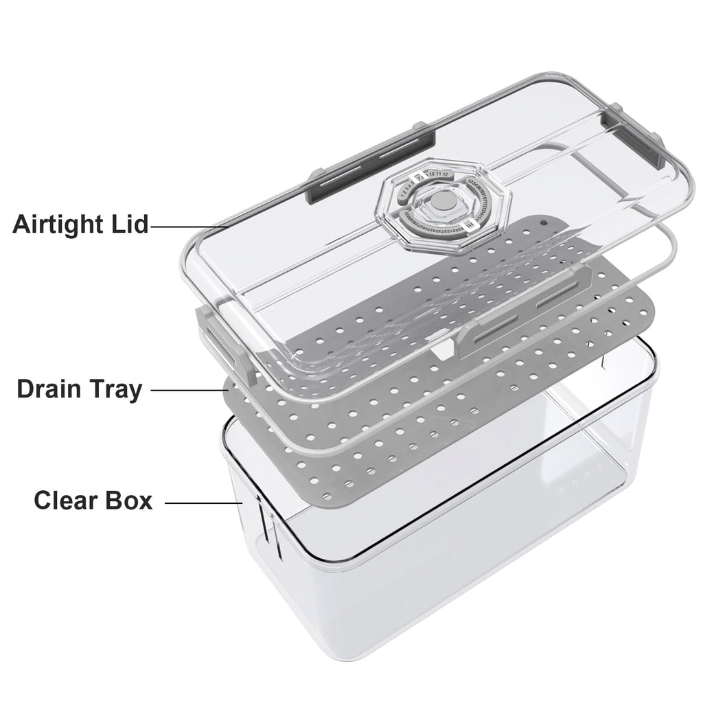 ZEAYEA Bread Box for Kitchen Countertop, Airtight Bread Storage Container, Time Recording Plastic Bread Keeper for Bread Bagel Loaf, Fresh Container for Vegetable Fruit Fridge Organizer